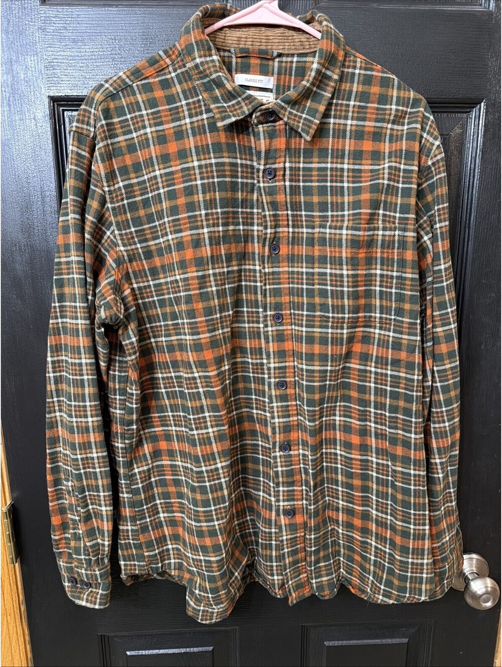 Grove & Hollow Men XL Flannel Plaid Green Orange Long Sleeve Button Up Shirt